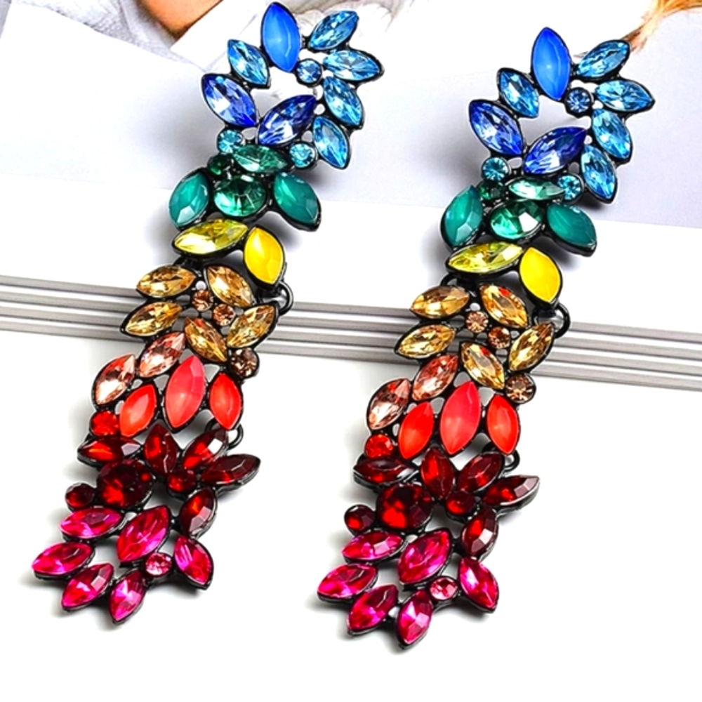 "Rain"  Rhinestone Glamorous Pride Statement Dangling Earrings